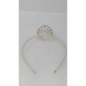 Elegant Silver tone Rhinestone Heart Tiara With Faux Pearl Headband